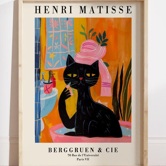 Black Cat Spa Print Colorful Bathroom Wall Art Matisse Dopamine Decor Funny Poster Housewarming Gift