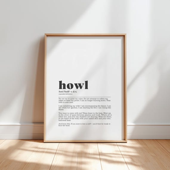 Howl Feminist Art Print Wild Woman Poem Definition Poster Wolf Symbolism
