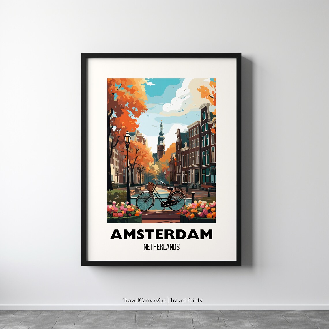 Amsterdam Canal Autumn Bicycle Streets Netherlands Travel Poster