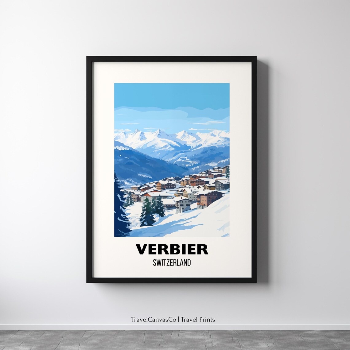 Verbier Travel Poster, Switzerland Skiing Art