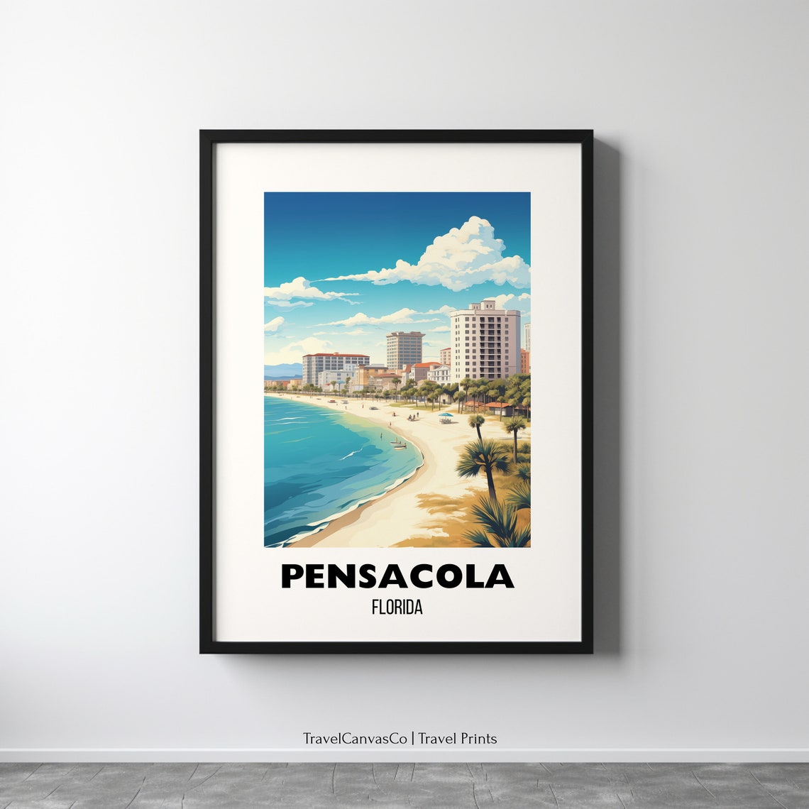 Pensacola Florida Beach City Skyline Gulf Coast Travel Poster