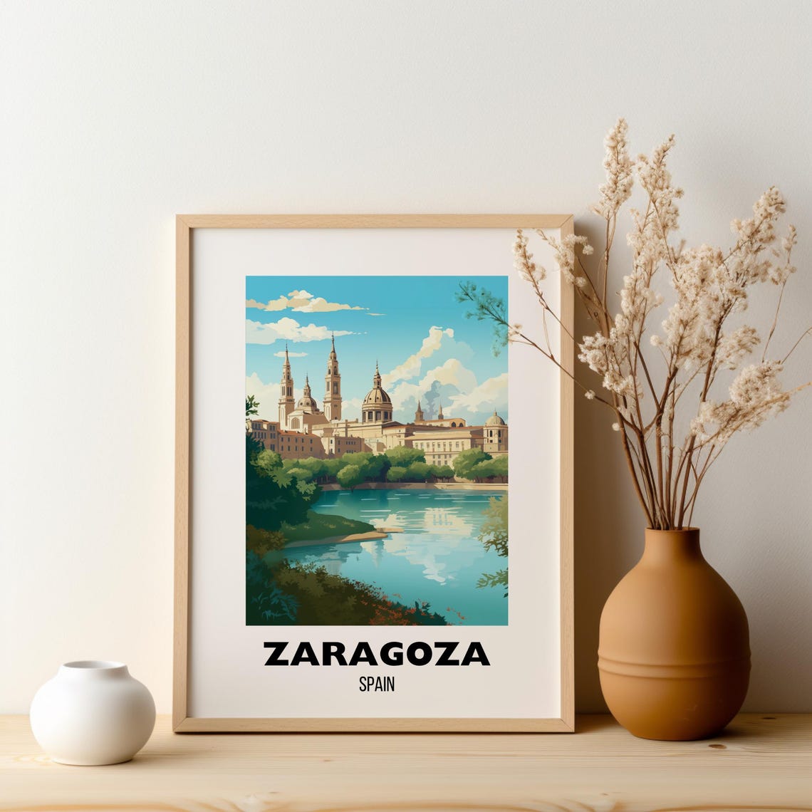Zaragoza Spain Basilica Cathedral River Skyline Vintage Travel Poster - Image 2