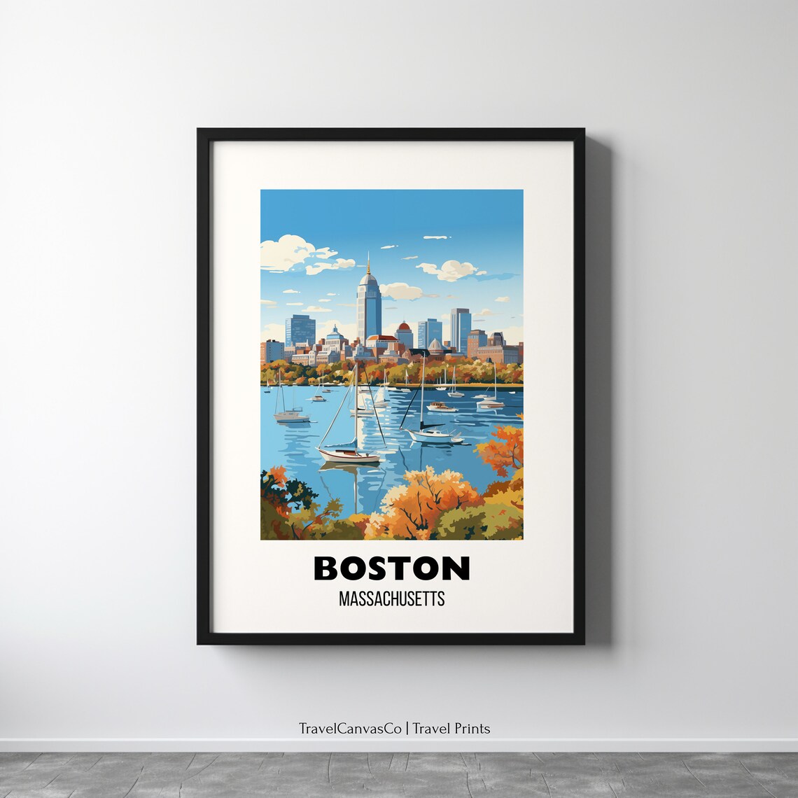 Boston Travel Poster, Massachusetts City Art Print