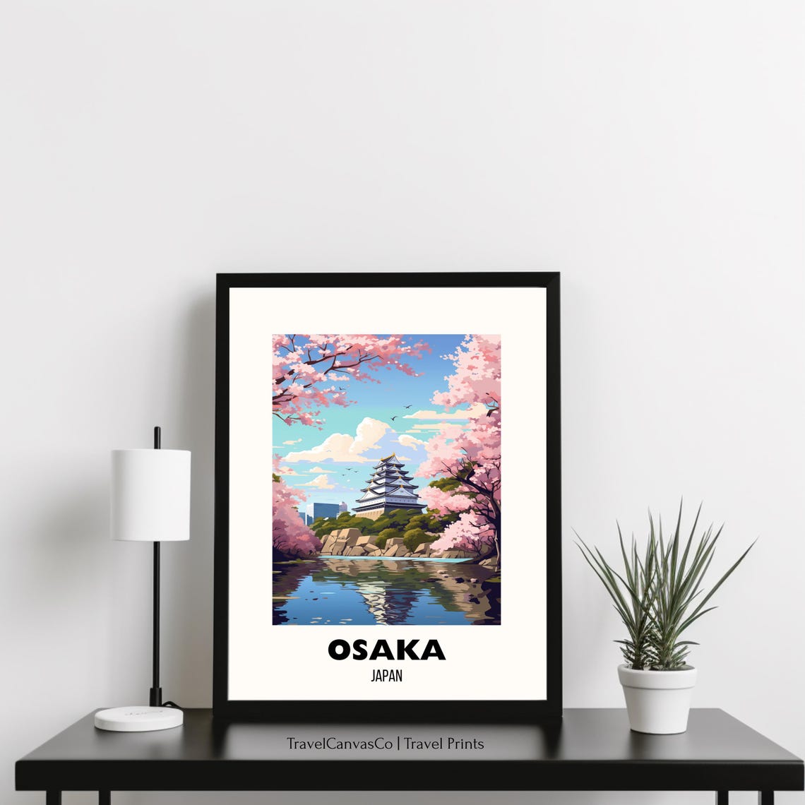 Osaka Japan Cherry Blossom Castle Spring Vintage Travel Poster - Image 3