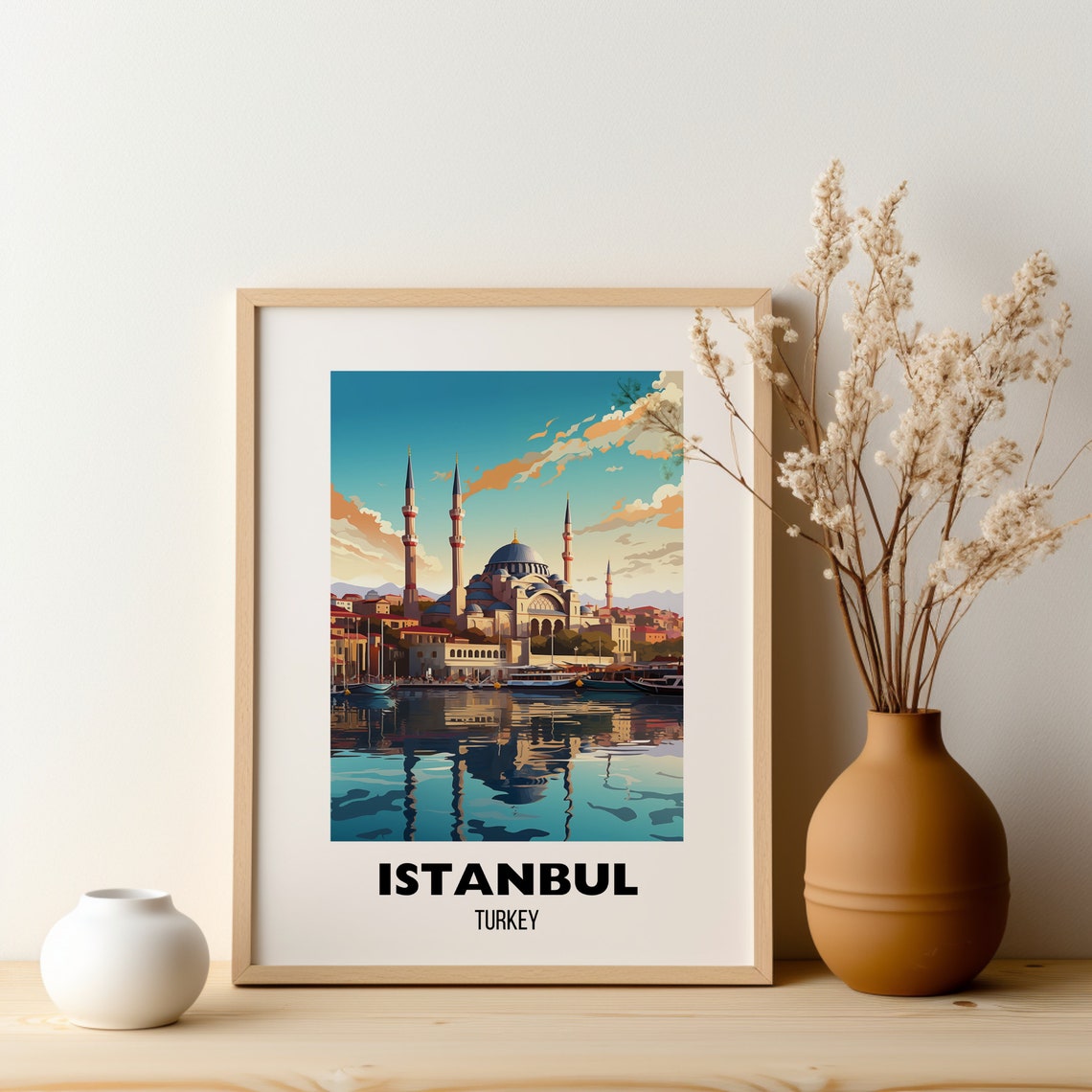 Istanbul Turkey Blue Mosque Sunset Waterfront Harbor Travel Poster - Image 2