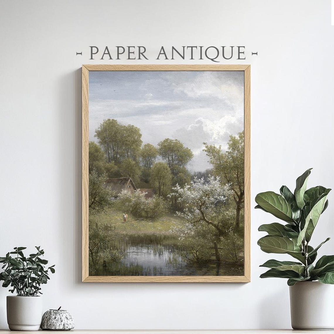 Cottage By A Pond Flowering Tree Serene Country Painting Poster