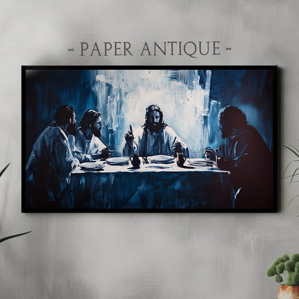 Last Supper Jesus Disciples Table Blue Expressionist Art Poster