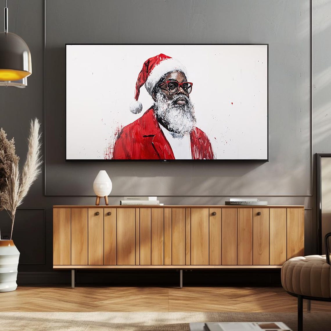 Stylish Santa Red Glasses Modern Sketch Christmas Portrait Poster - Image 4