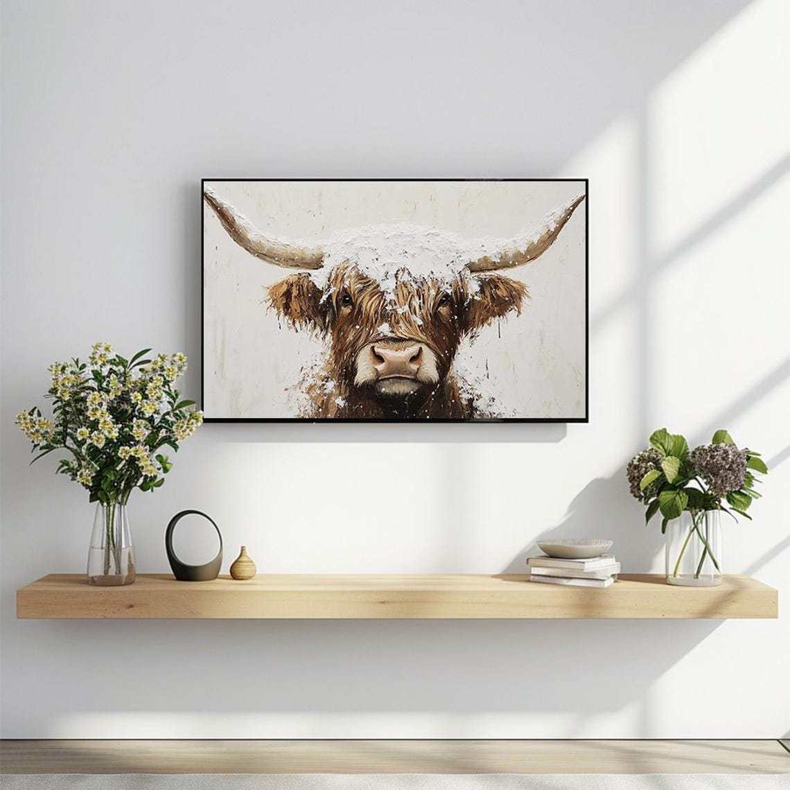 Highland Cow In Snow Rustic Farm Animal Portrait Painting Poster - Image 2