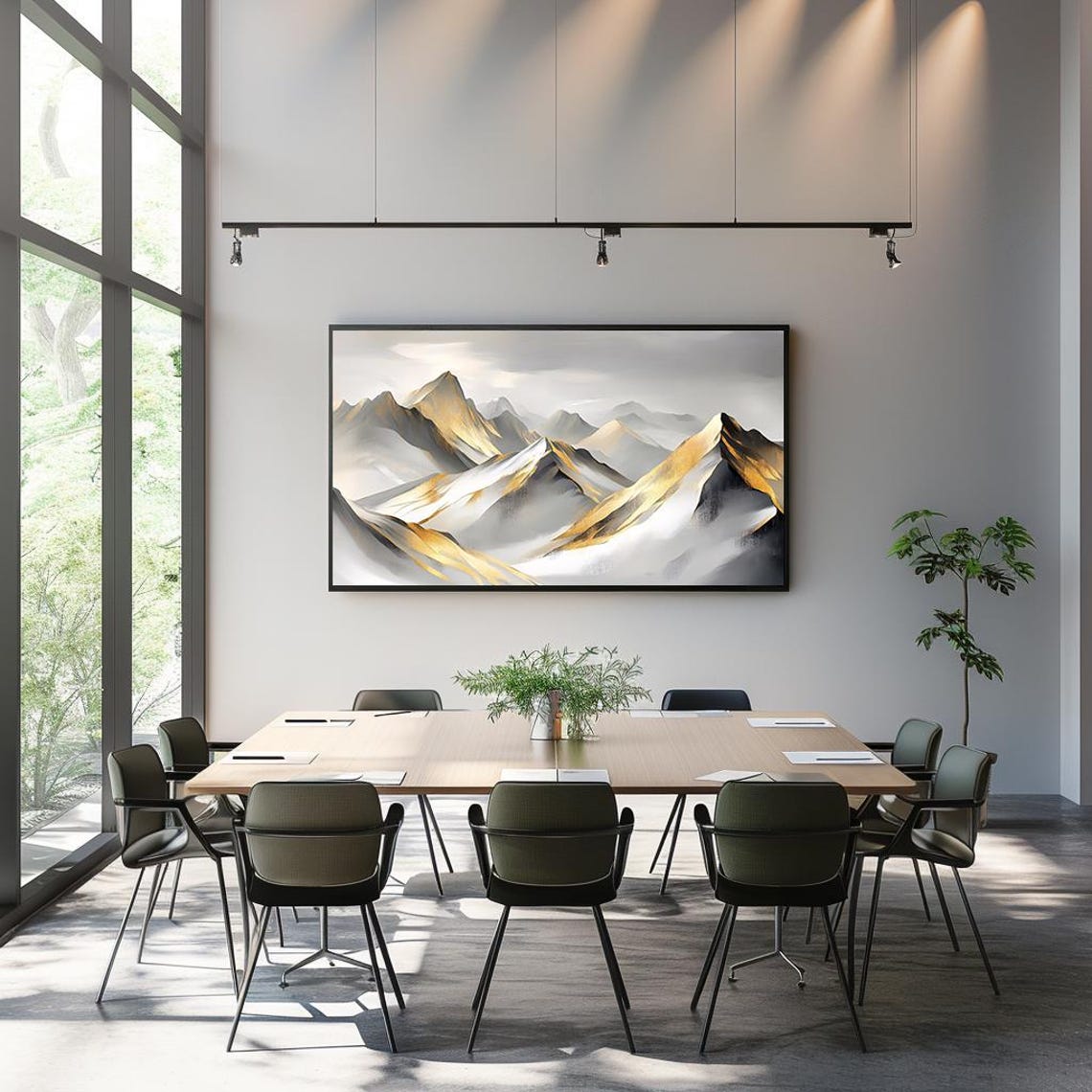 Elegant Mountain Landscape Abstract Gold and Gray Painting Poster - Image 3