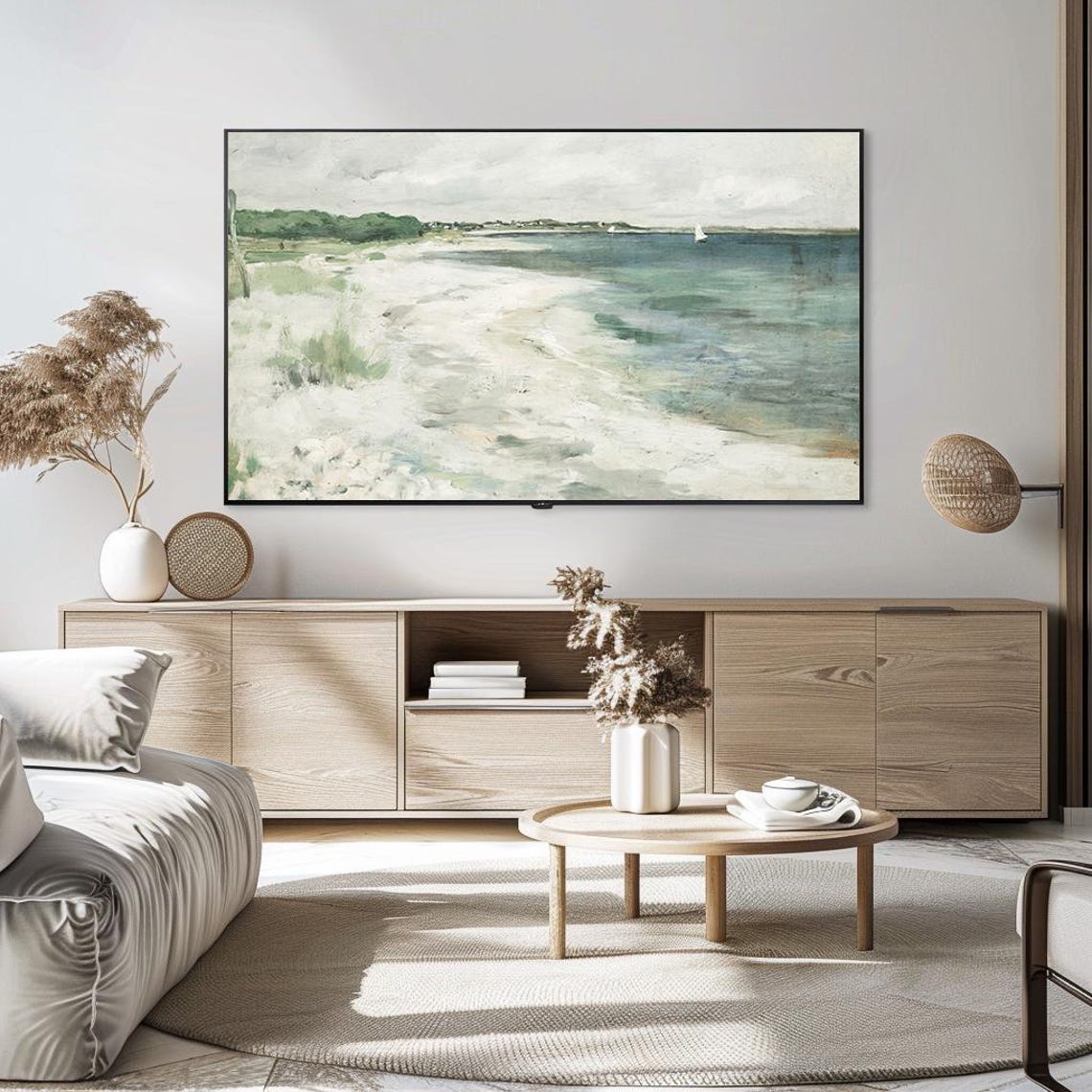 Sailboat Beach Shore Vintage Coastal Seascape Painting Poster - Image 5