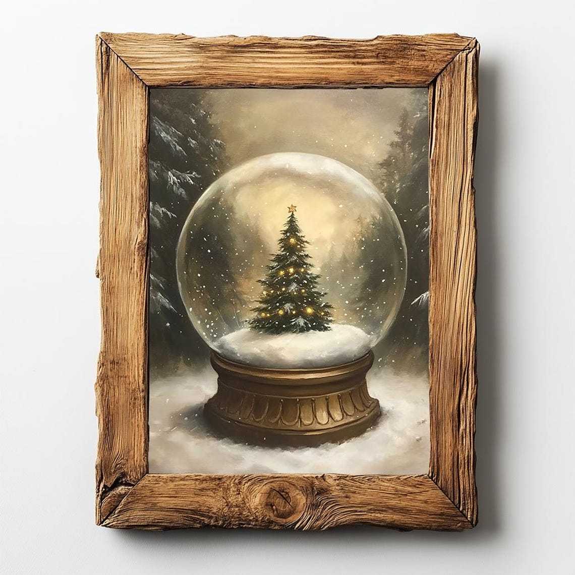 Christmas Tree Snow Globe In Snowy Forest Vintage Painting Poster
