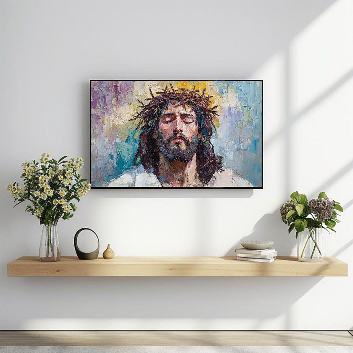 Jesus Christ Crown of Thorns Impasto Oil Painting Religious Art Poster - Image 2
