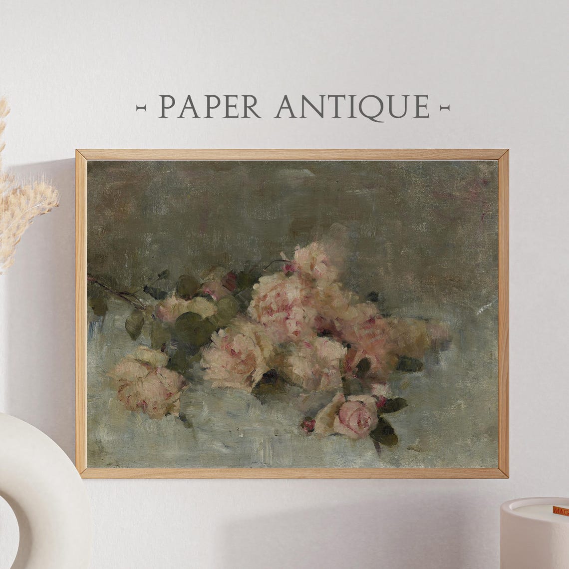Blush Pink Roses Still Life Vintage Floral Oil Painting Poster