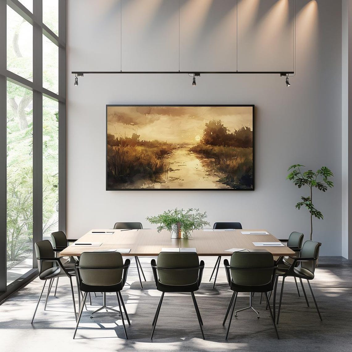 Golden Sunset Marsh River Winding Water Reflections Watercolor Poster - Image 3