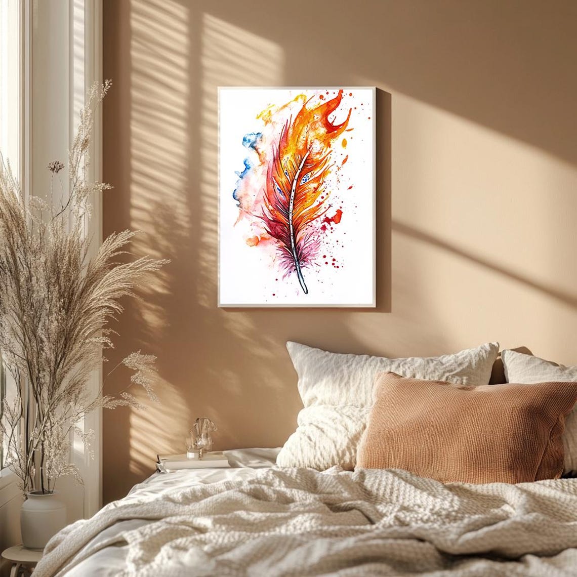 Vibrant Abstract Feather Watercolor Art Splash Painting Poster - Image 2