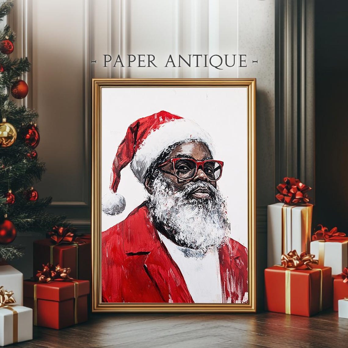 Modern Santa Claus Painting Festive Christmas Wall Art Bold Holiday Decor Instant Pt