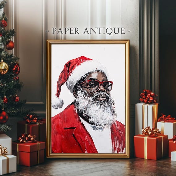 Modern Santa Claus Painting Festive Christmas Wall Art Bold Holiday Decor Instant Pt