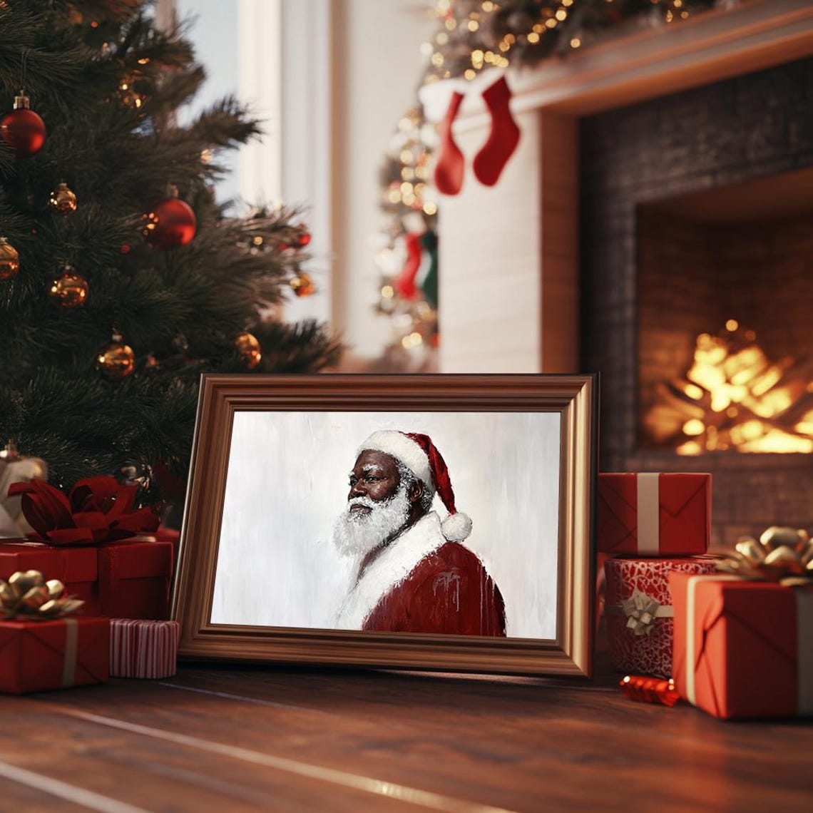 Black Santa Claus Profile Portrait Elegant Minimalist Christmas Poster - Image 3