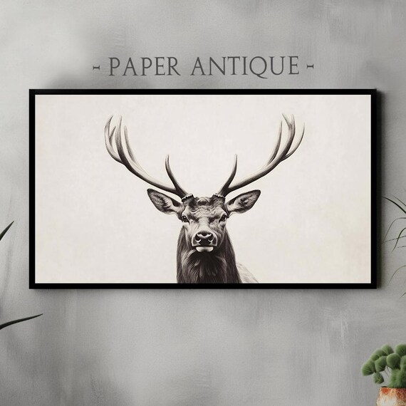 Minimalist Stag Portrait Black and White Wildlife Art Poster