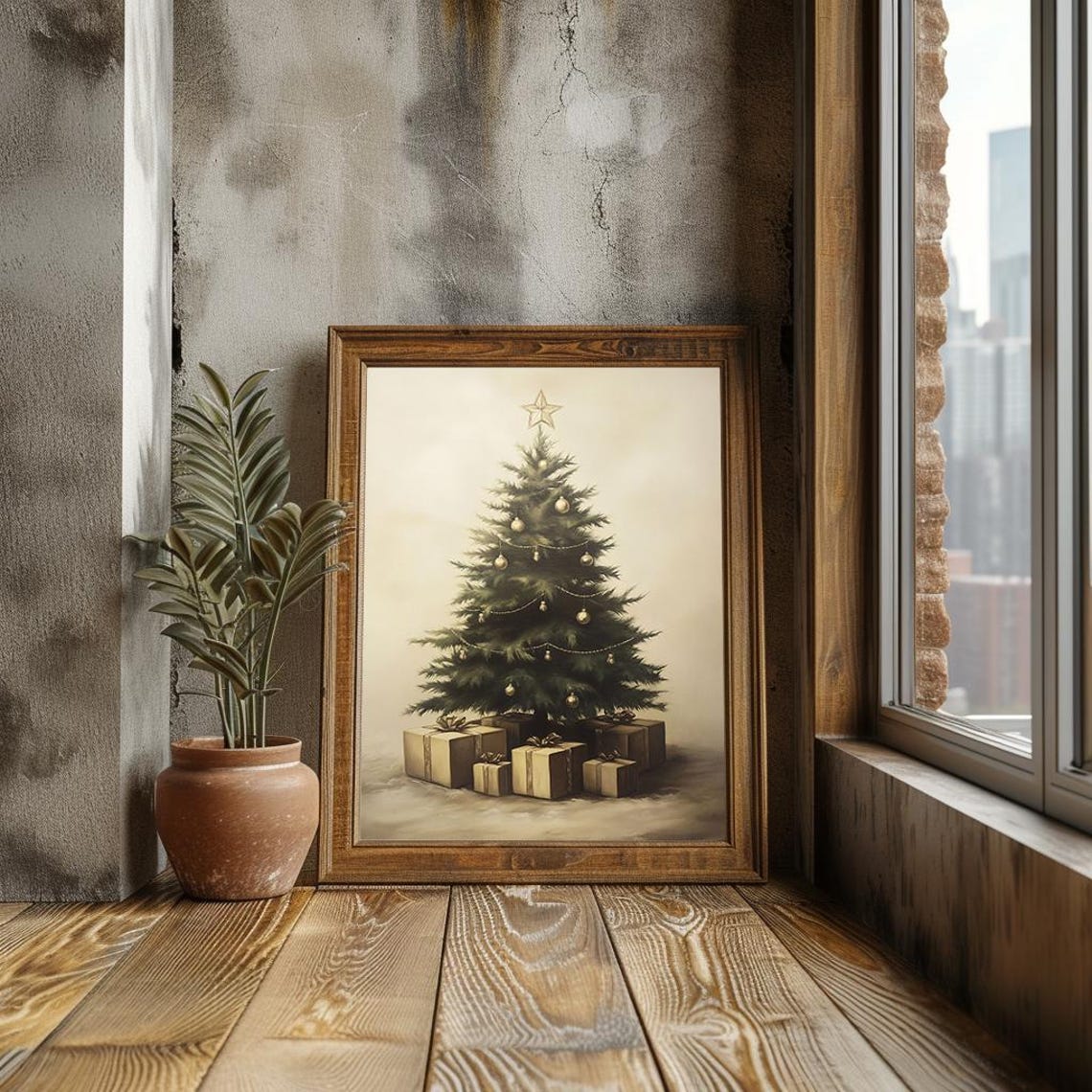 Elegant Christmas Tree Gold Ornaments Star Topper Painting Poster - Image 3
