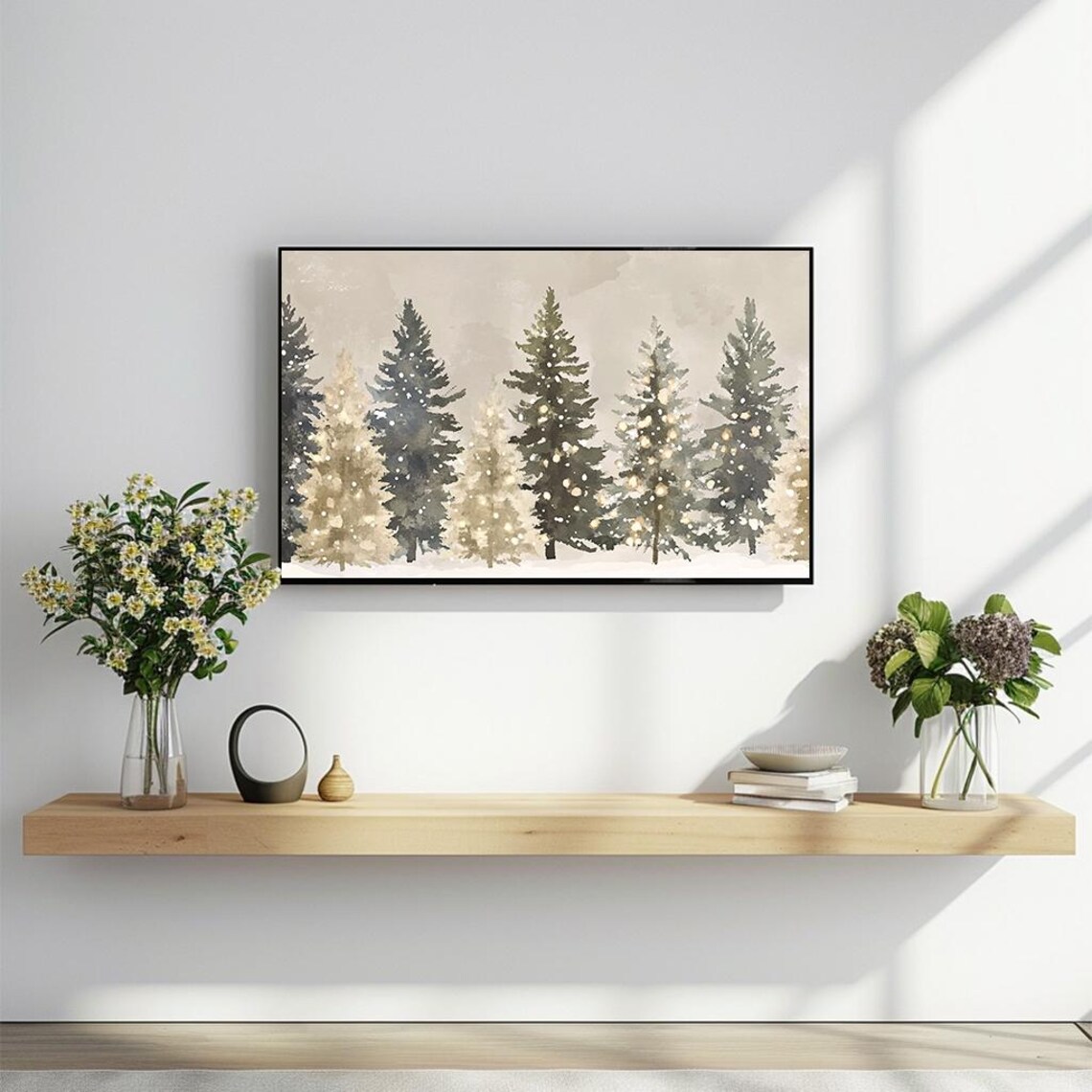 Row Of Snowy Evergreens Watercolor Winter Forest Panorama Poster - Image 2