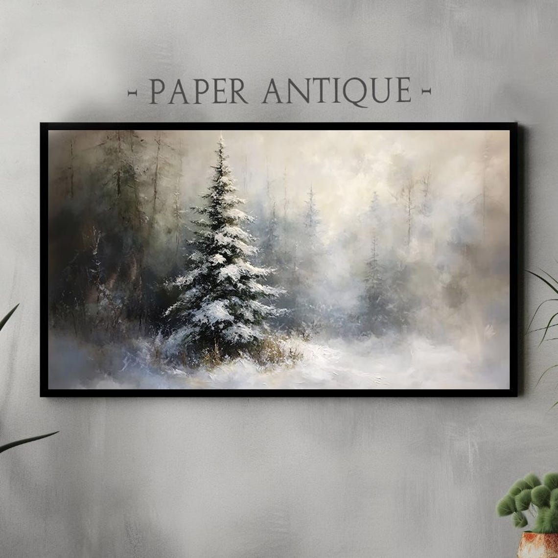 Enchanting Winter Forest with Snowy Pine Trees Painting Poster