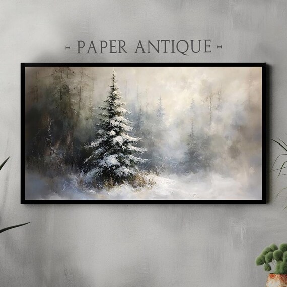 Enchanting Winter Forest with Snowy Pine Trees Painting Poster