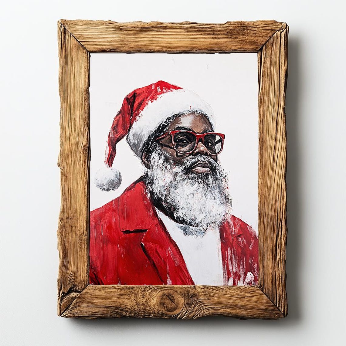 Modern Black Santa Claus Portrait Wearing Red Glasses Poster - Image 2