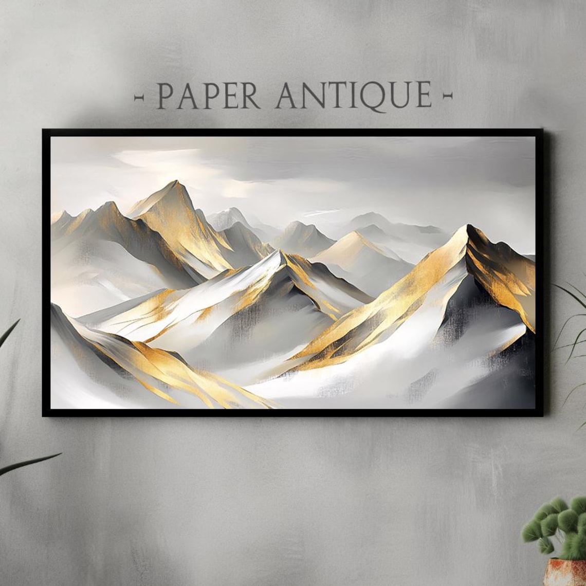 Elegant Mountain Landscape Abstract Gold and Gray Painting Poster