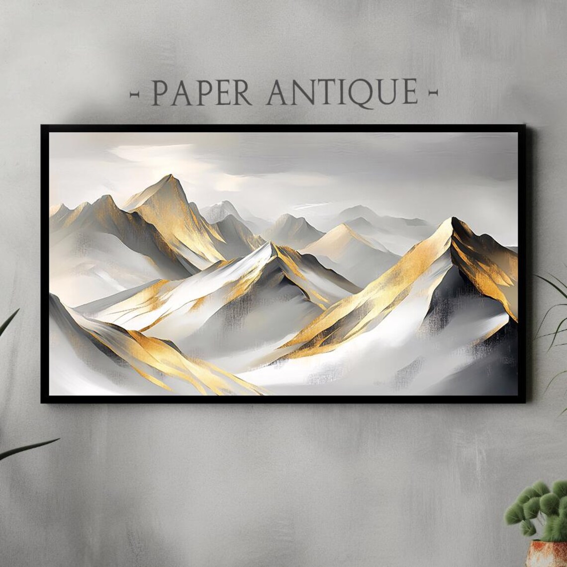 Frame Tv Art Elegant Mountain Landscape Abstract Gold And Gray Tones Modern Decor For Frame Tv Instant