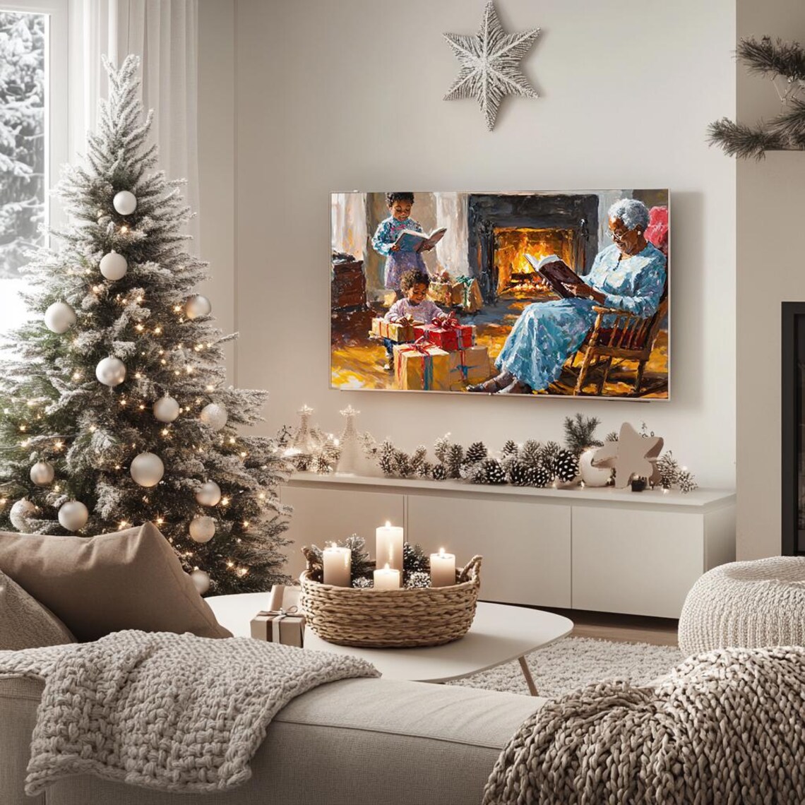 Family Christmas by Fireplace Heartwarming Holiday Painting Poster - Image 5