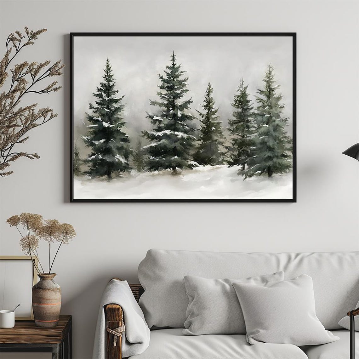 Snow Covered Evergreens Minimalist Winter Forest Watercolor Poster - Image 5