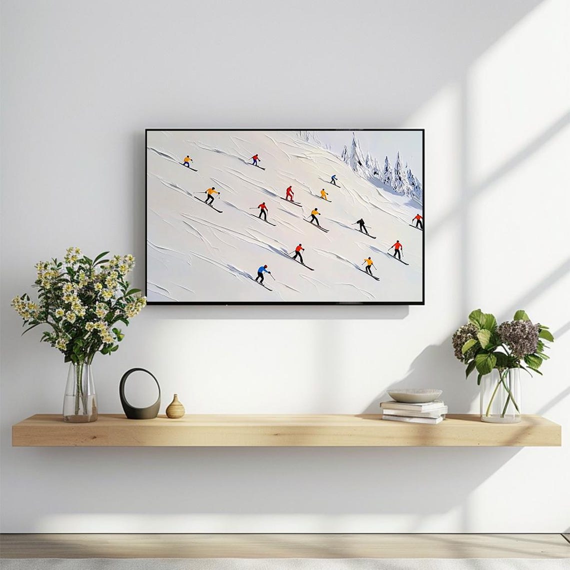 Skiers Racing Down Snowy Slope Modern Impressionist Ski Poster - Image 2