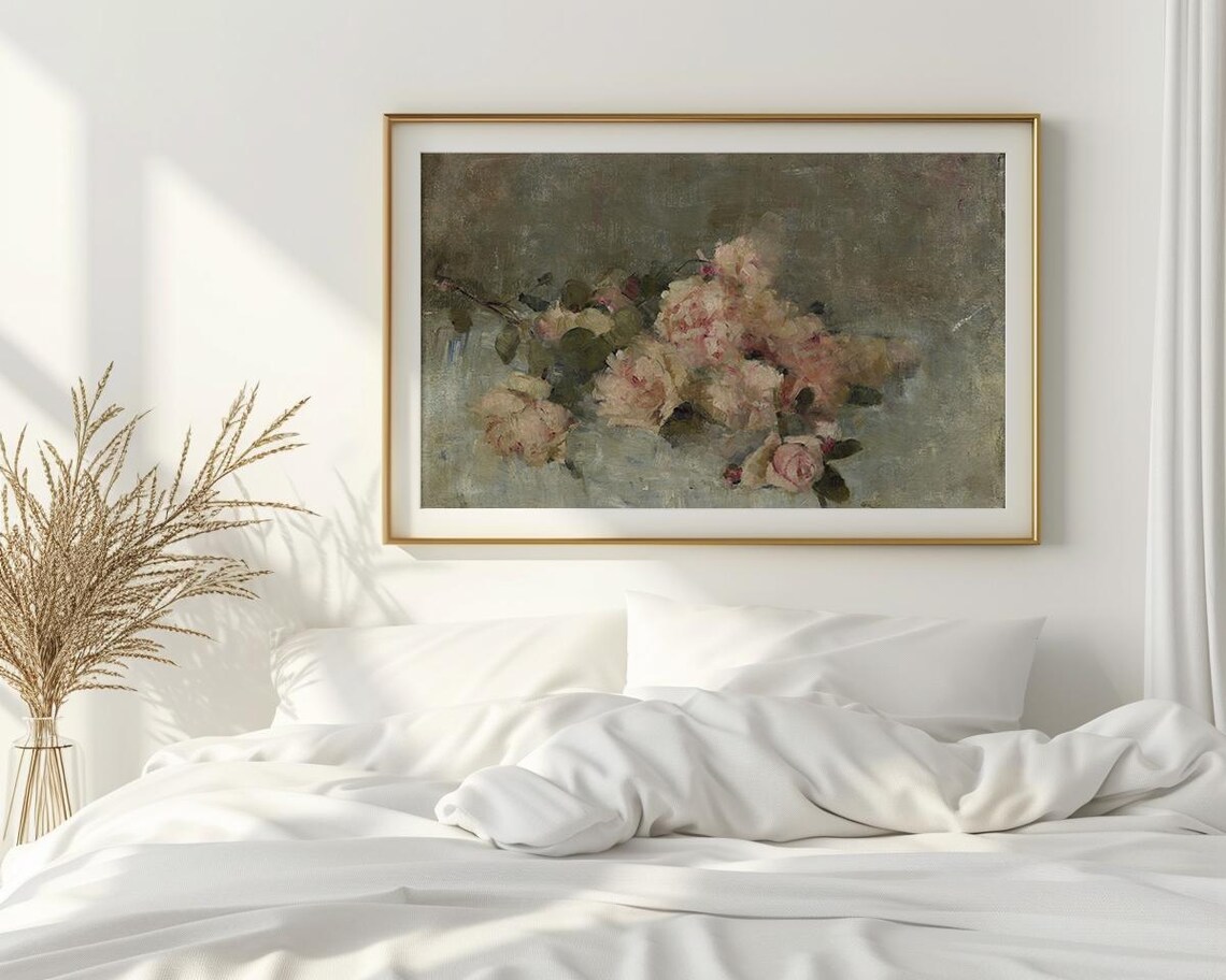 Blush Pink Roses Still Life Vintage Floral Oil Painting Poster - Image 2