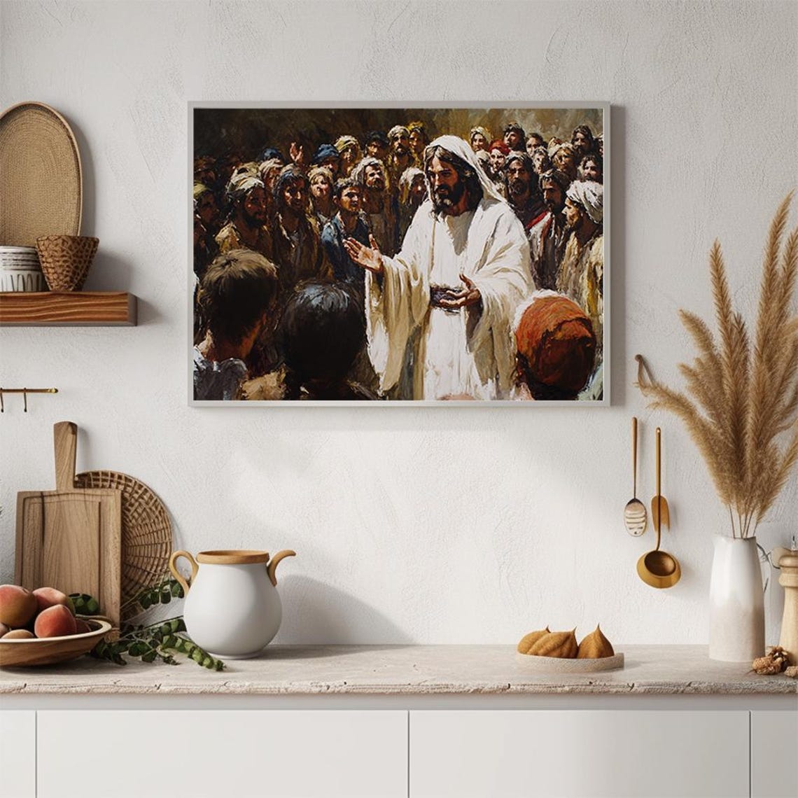 Jesus Christ Sermon to the Crowd Painterly Biblical Scene Poster - Image 4