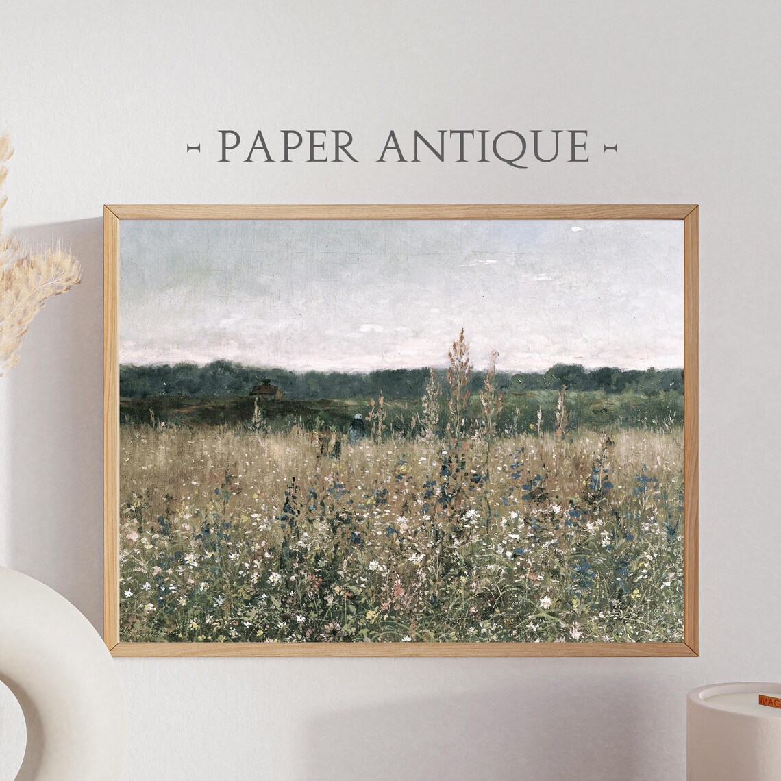 Wildflower Field with Distant Trees Meadow Rustic Painting Poster
