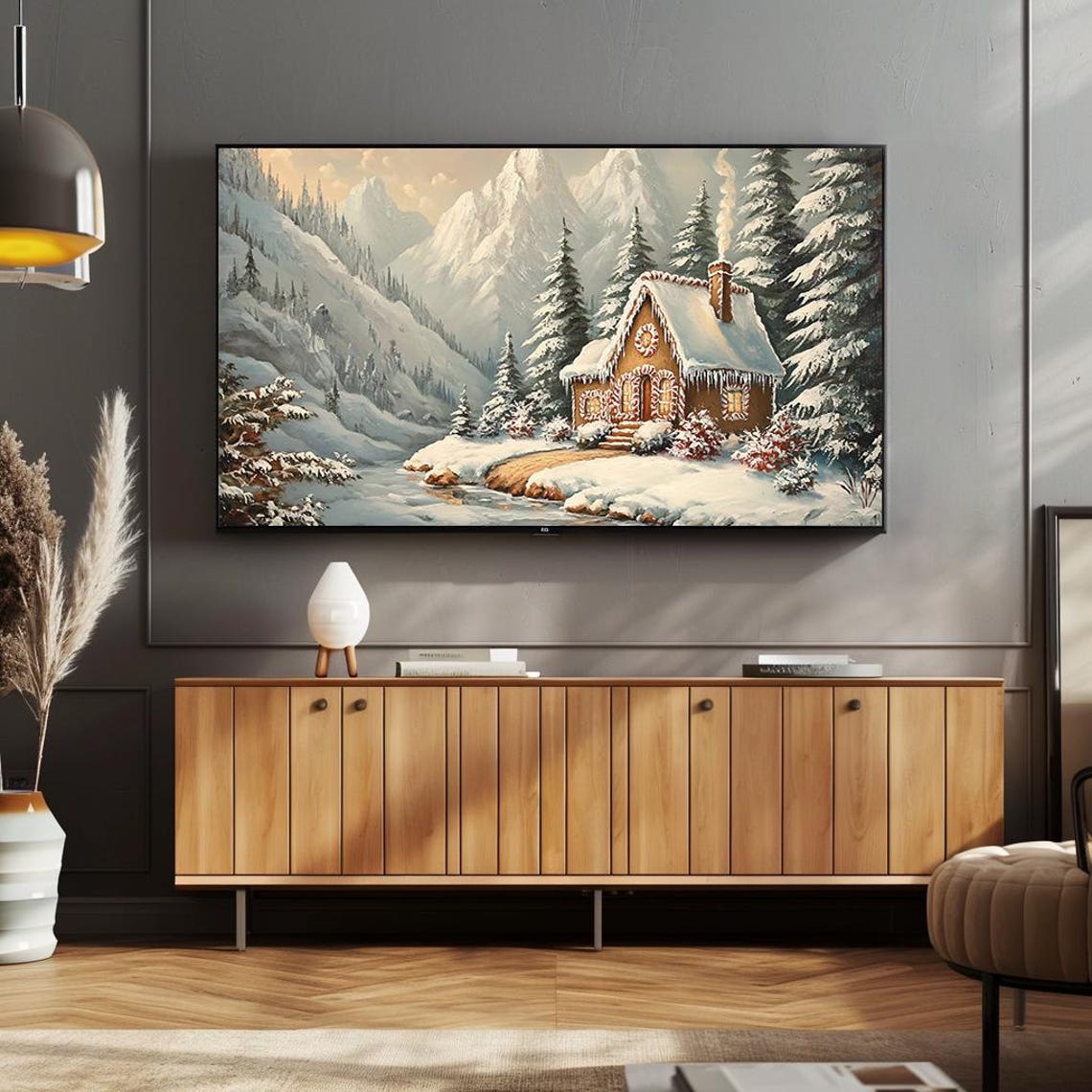Snowy Mountain Cabin Cozy Winter Christmas Scenic Landscape Poster - Image 4