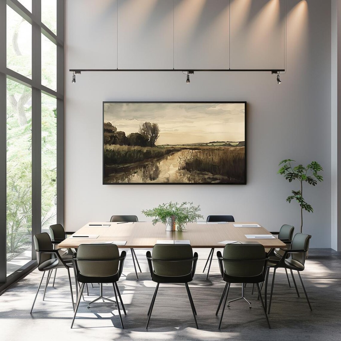 Serene Wetland Stream Watercolor Sepia Marsh Landscape Poster - Image 3