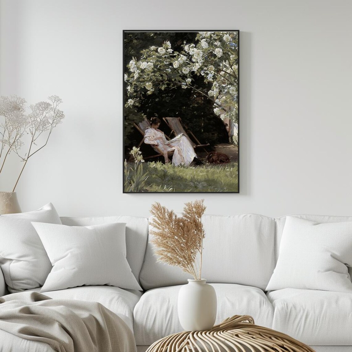 Woman Reading In Flower Garden Vintage Romantic Oil Painting Poster - Image 5
