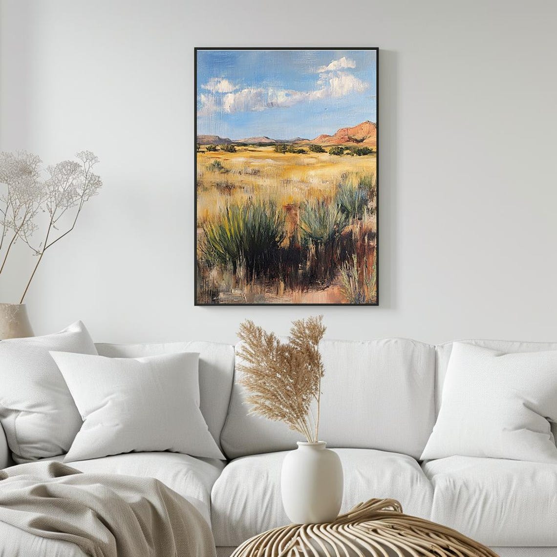 Golden Desert Landscape Painting With Red Mesas Grassland Poster - Image 5