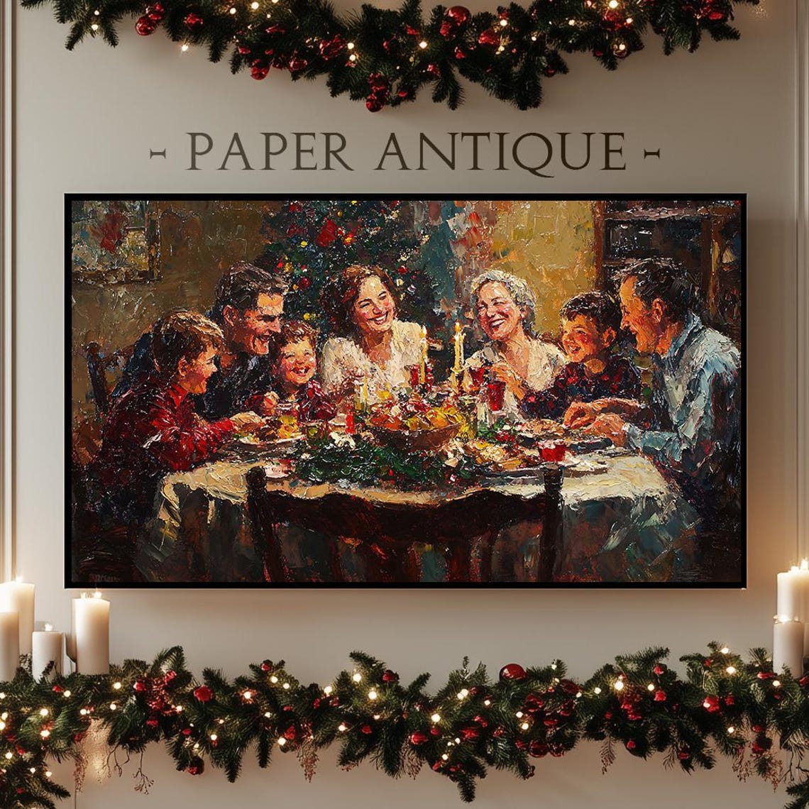 Family Christmas Dinner Joyful Holiday Gathering Painting Poster