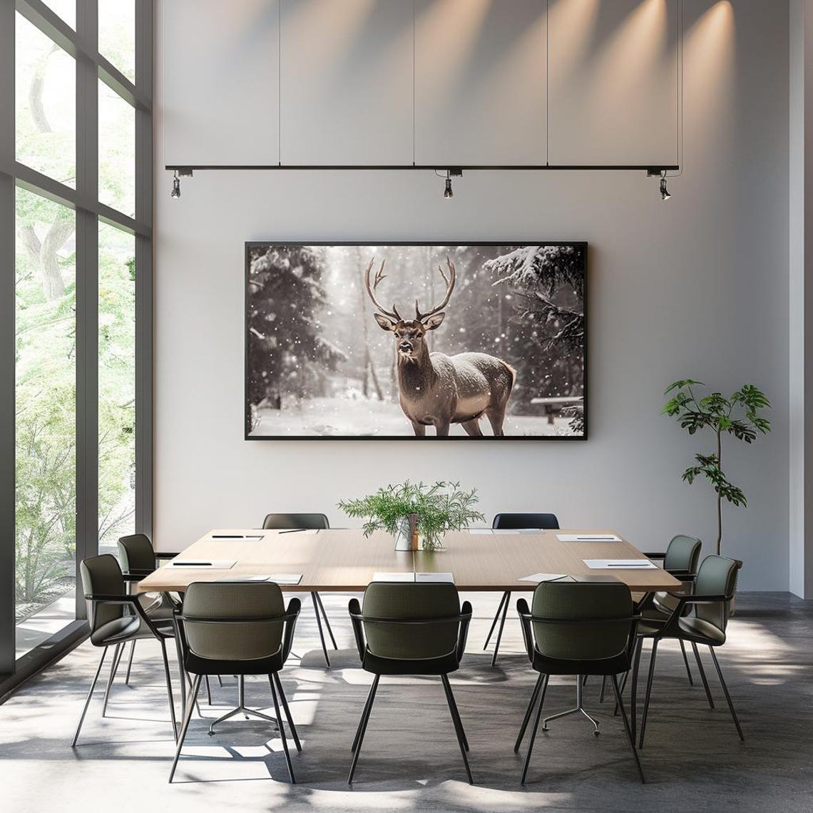 Majestic Stag in Snowy Winter Forest Rustic Wildlife Art Poster - Image 3