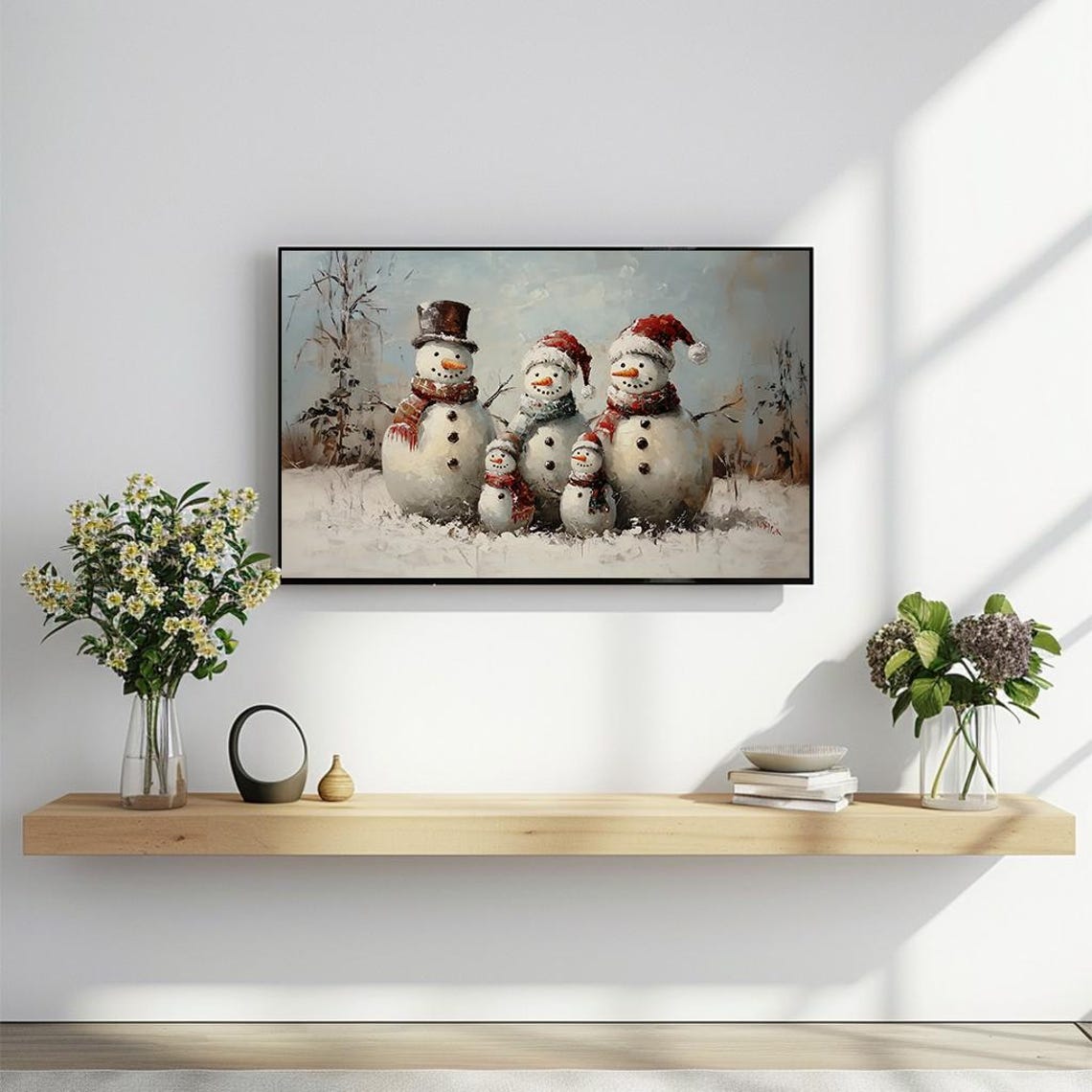 Snowman Family Whimsical Winter Scene Festive Painting Poster - Image 2