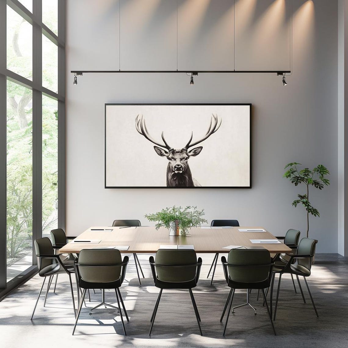 Minimalist Stag Portrait Black and White Wildlife Art Poster - Image 3