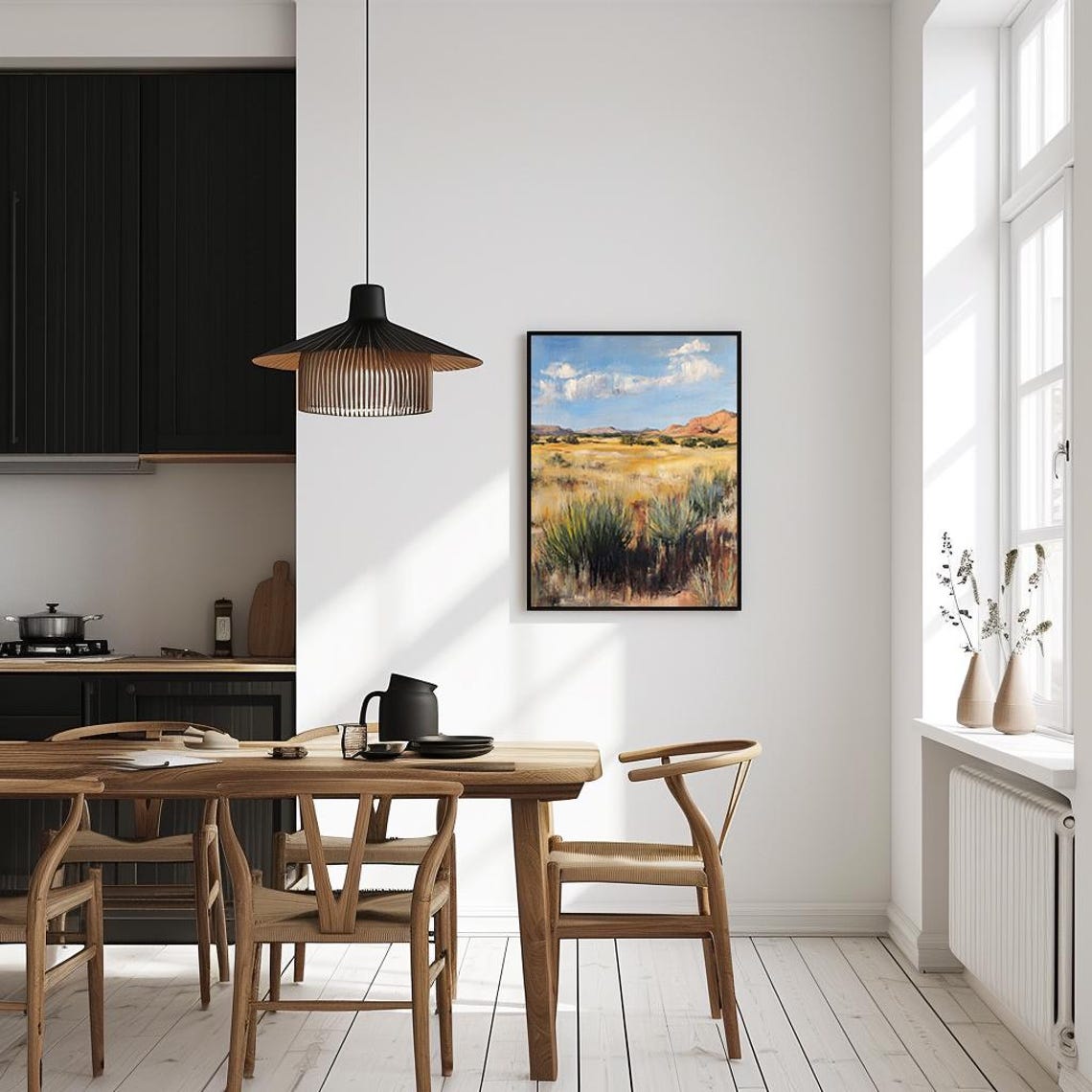 Golden Desert Landscape Painting With Red Mesas Grassland Poster - Image 4