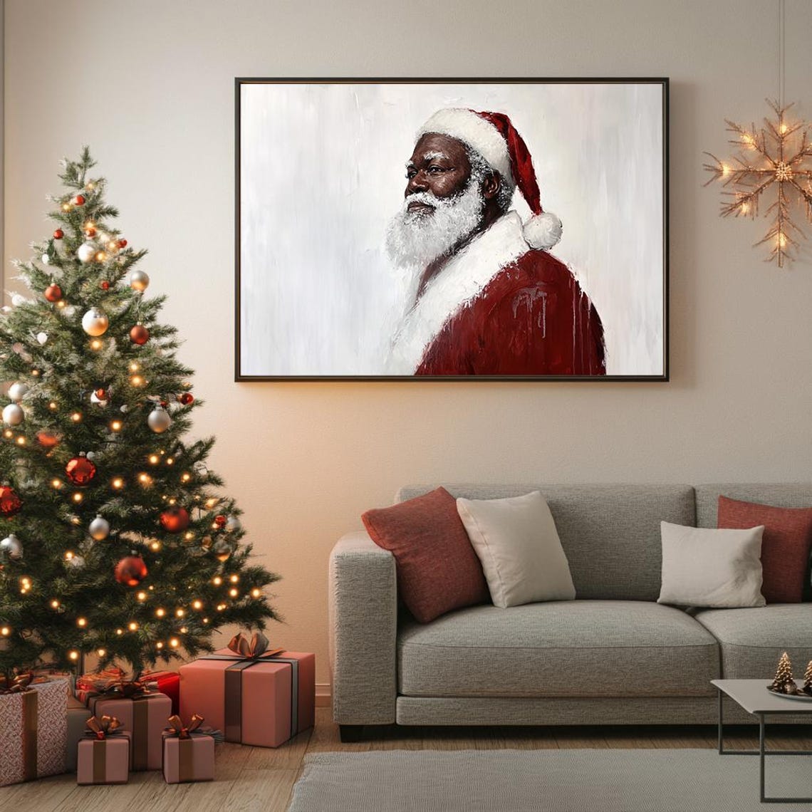 Black Santa Claus Profile Portrait Elegant Minimalist Christmas Poster - Image 5