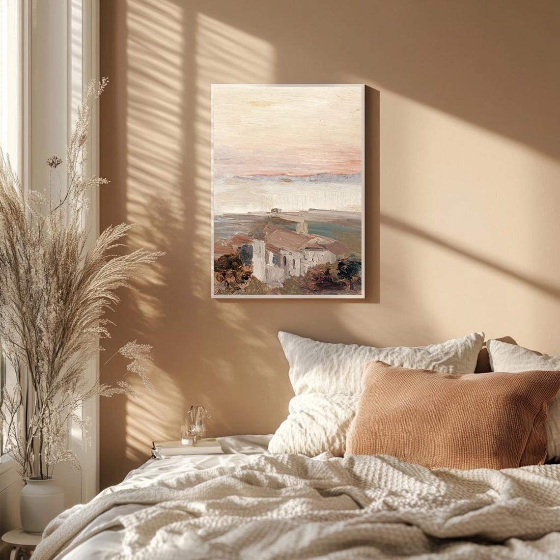 Coastal House At Sunset Pink Sky Impressionist Seaside Poster - Image 2