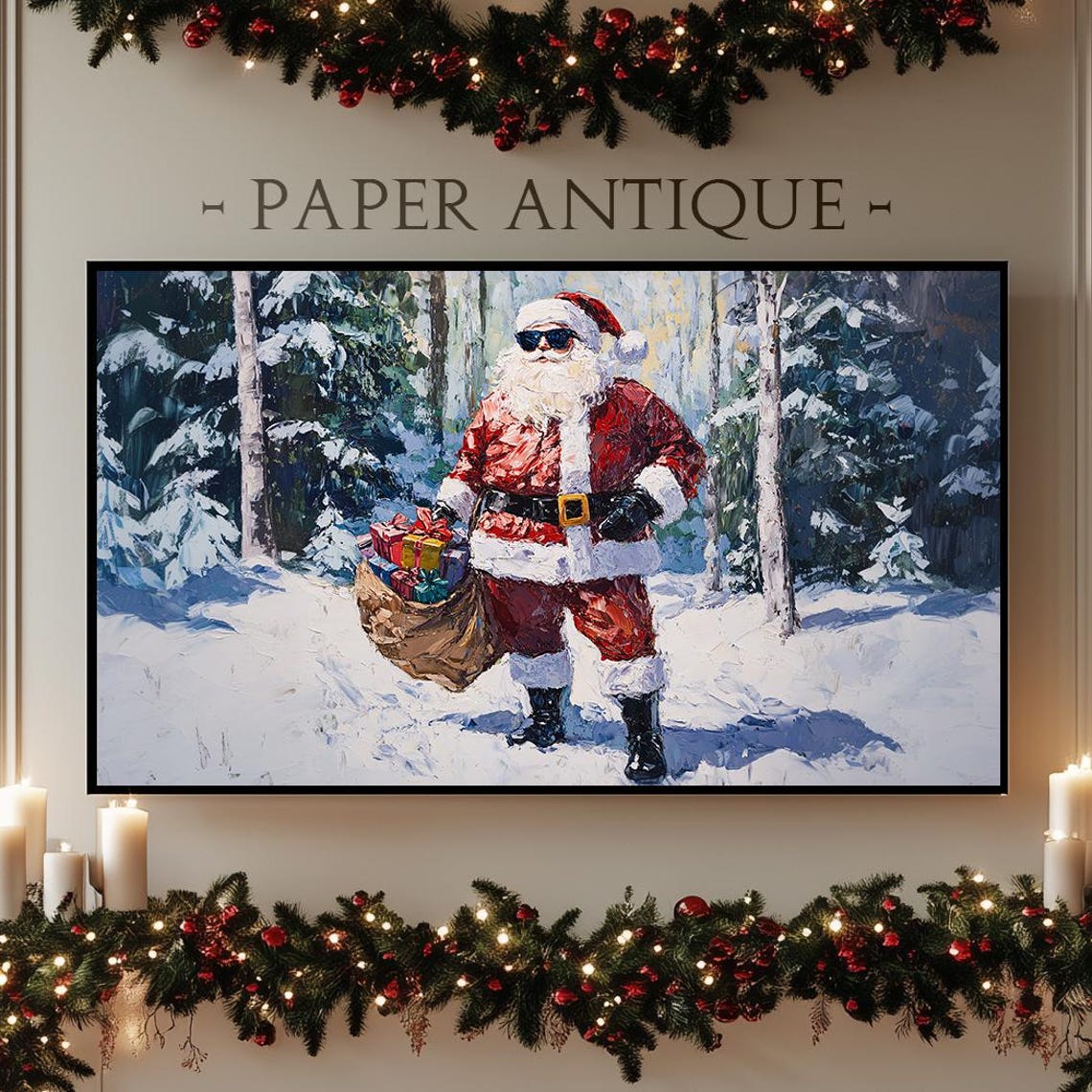 Cool Santa with Sunglasses Snowy Forest Fun Christmas Poster