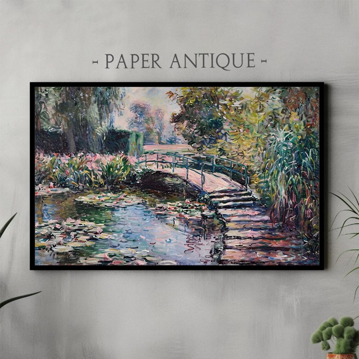 Water Lily Pond Wooden Bridge Impressionist Garden Oil Painting Poster